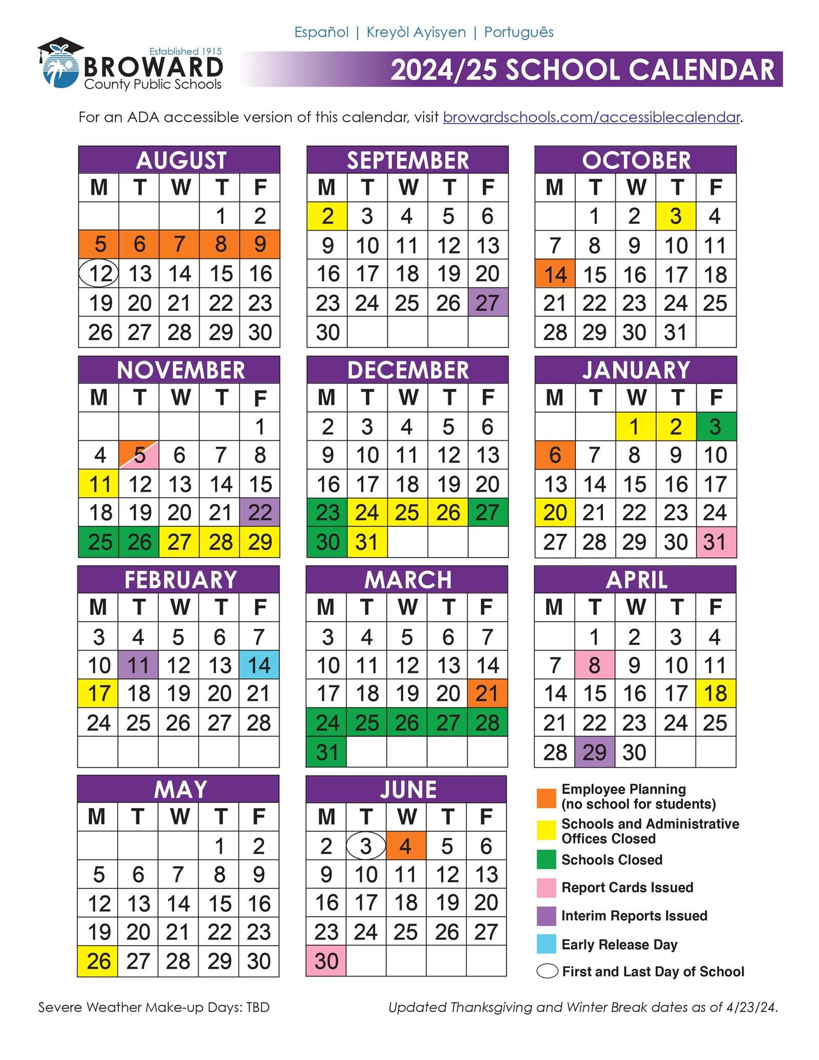 2024-25 School Calendar color 